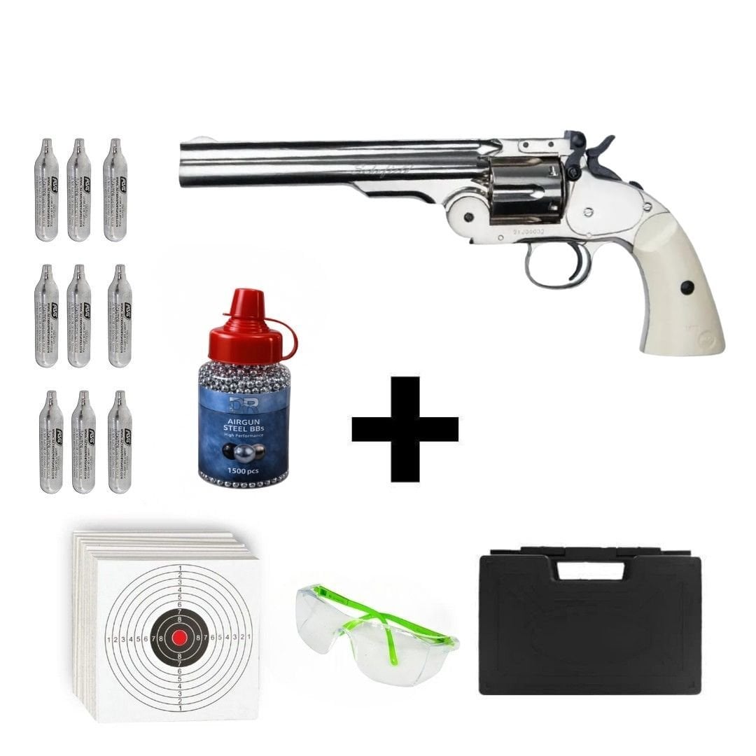 Asg Schofield 6 Silver  + Co2 Gas + 1500 Adet Çelik Bilye + Taşıma Çantası + Atış Gözlüğü
