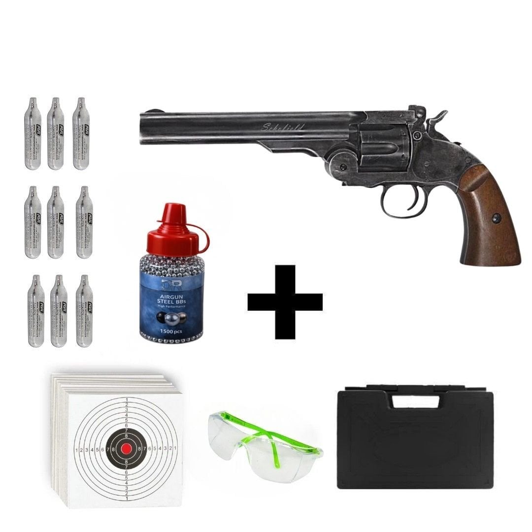Asg Schofield 6 İnç Siyah  + Co2 Gas + 1500 Adet Çelik Bilye + Taşıma Çantası + Atış Gözlüğü