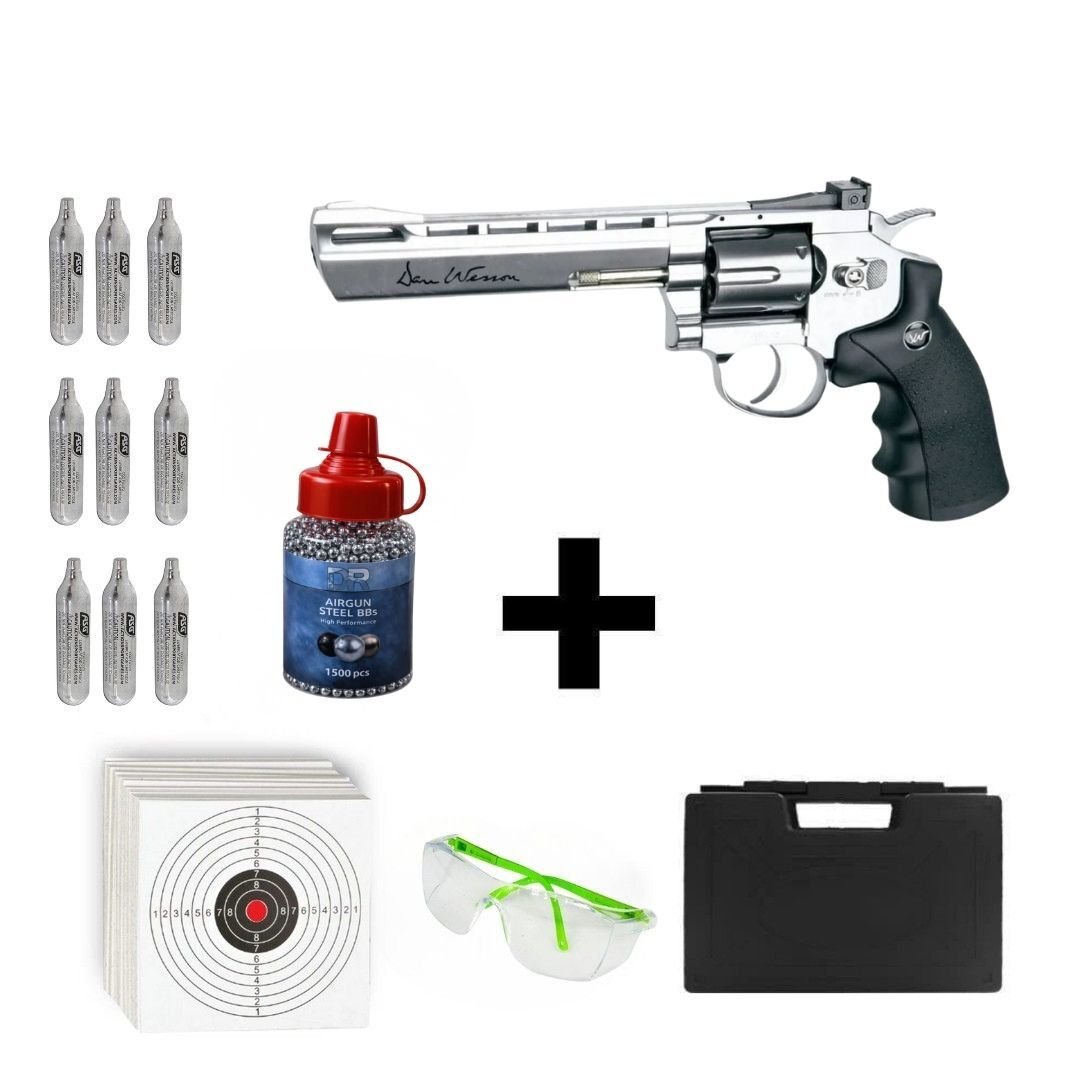 ASG Dan Wesson 6 inç Silver + Co2 Gas + 1500 Adet Çelik Bilye + Taşıma Çantası + Atış Gözlüğü