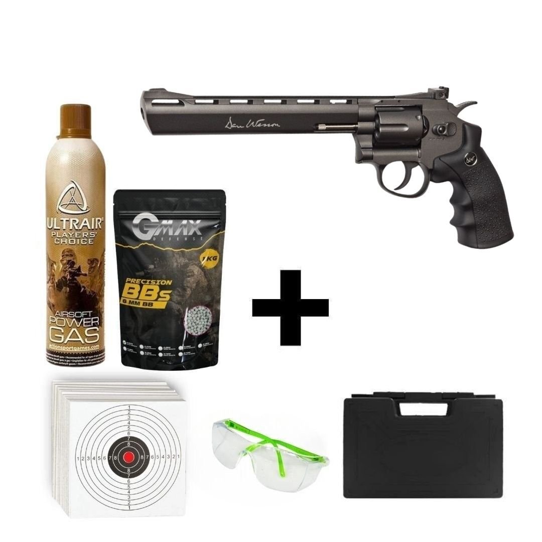 Asg Dan Wesson 8'' Gri + Green Gas + 1 Kg BB + Taşıma Çantası + Hedef Kağıdı + Atış Gözlüğü