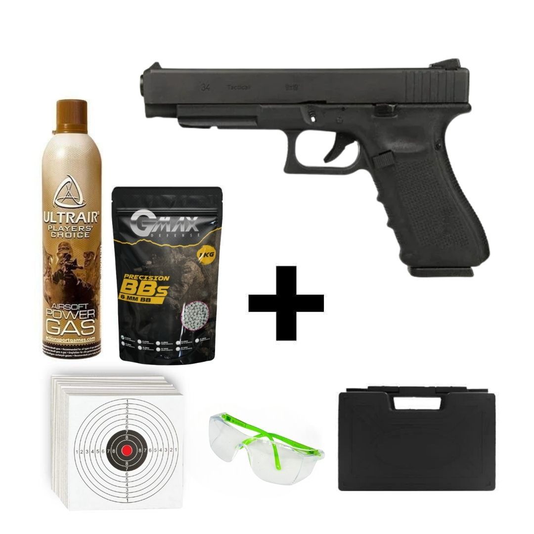 We Glock34 G34 Gen4 Siyah  + Green Gas + 0.20gr BB + Taşıma Çantası + Atış Gözlüğü