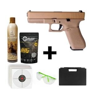 We Glock G17 Gen5 Tan + Green Gas + 0.20gr BB + Taşıma Çantası + Atış Gözlüğü