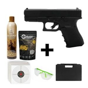 We Glock 19 Gen4 Siyah + Green Gas + 0.20gr BB + Taşıma Çantası + Atış Gözlüğü