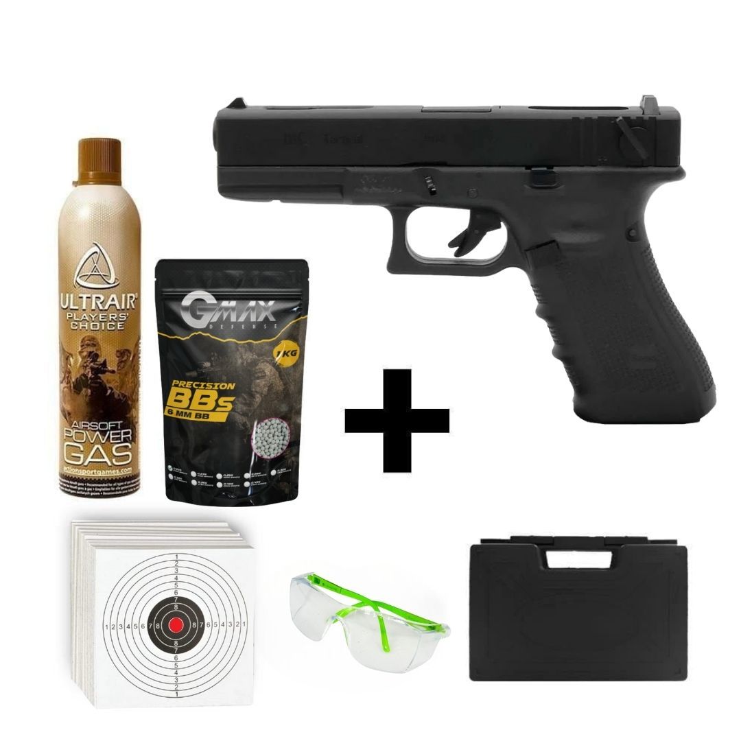 We Glock 18 Gen4 Siyah + Green Gas + 0.20gr BB + Taşıma Çantası + Atış Gözlüğü