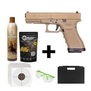 We Glock17 G17 Tan + Green Gas + 0.20gr BB + Taşıma Çantası + Atış Gözlüğü