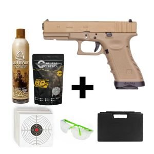 We Glock17 G17 Tan + Green Gas + 0.20gr BB + Taşıma Çantası + Atış Gözlüğü