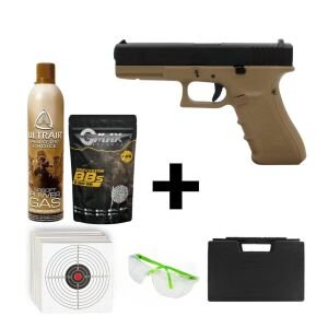 We Glock 17 Gen4 Tan + Green Gas + 0.20gr BB + Taşıma Çantası + Atış Gözlüğü