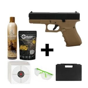 We Glock 19 Gen3 Tan + Green Gas + 0.20gr BB + Taşıma Çantası + Atış Gözlüğü