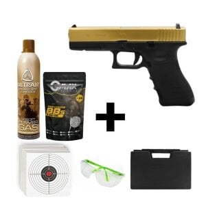 We Glock 17 Gen3 Titanium Gold + Green Gas + 0.20gr BB + Taşıma Çantası + Atış Gözlüğü