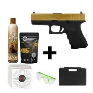 We Glock 19 Gen3 Titanium Gold + Green Gas + 0.20gr BB + Taşıma Çantası + Atış Gözlüğü