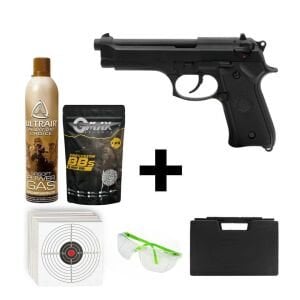 We Beretta M92 Standart Siyah + Green Gas + 0.20gr BB + Taşıma Çantası + Atış Gözlüğü