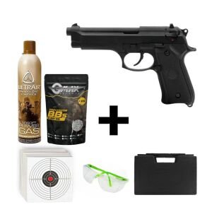 We Beretta M92 Standart Siyah + Green Gas + 0.20gr BB + Taşıma Çantası + Atış Gözlüğü