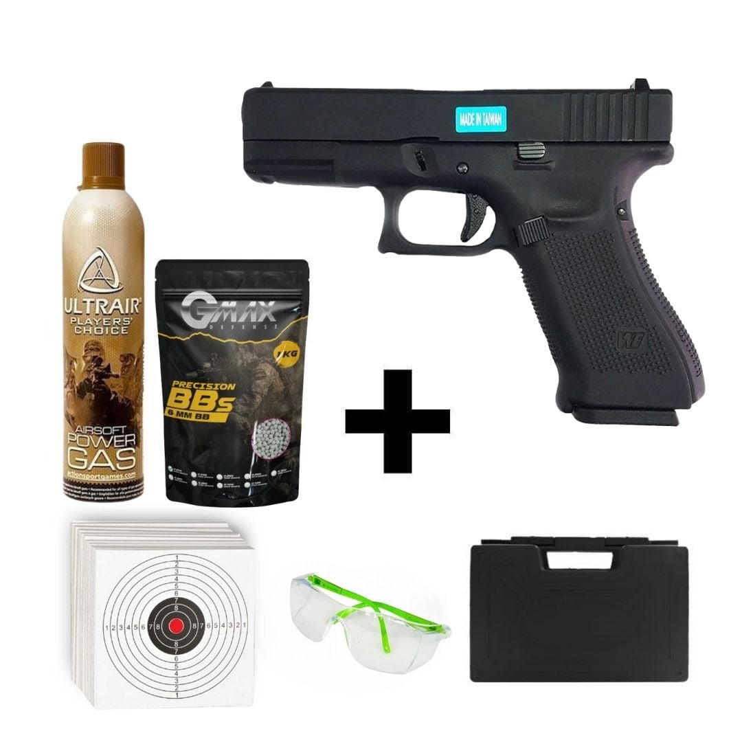 We Glock 19X Gen5 Siyah + Green Gas + 0.20gr BB + Taşıma Çantası + Atış Gözlüğü