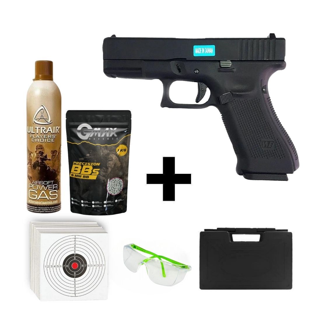 We Glock 19X Gen5 Siyah + Green Gas + 0.20gr BB + Taşıma Çantası + Atış Gözlüğü