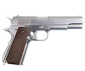 We Colt 1911 Silver + Green Gas + 1 Kg BB + Taşıma Çantası + Hedef Kağıdı + Atış Gözlüğü