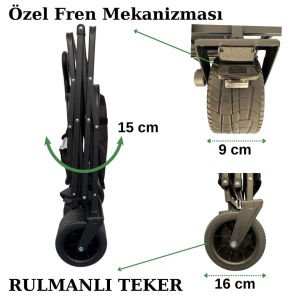 Windcamp Siyah Katlanır Kamp Arabası - Frenli | XXL