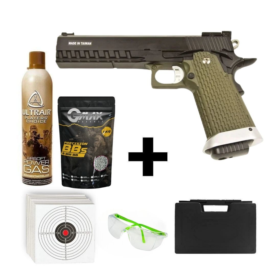 KJW HI-CAPA Haki + Green Gas + 0.20gr BB + Taşıma Çantası + Atış Gözlüğü