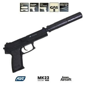 Asg MK23 Susturuculu + Green Gas + 1 Kg BB + Taşıma Çantası + Hedef Kağıdı + Atış Gözlüğü