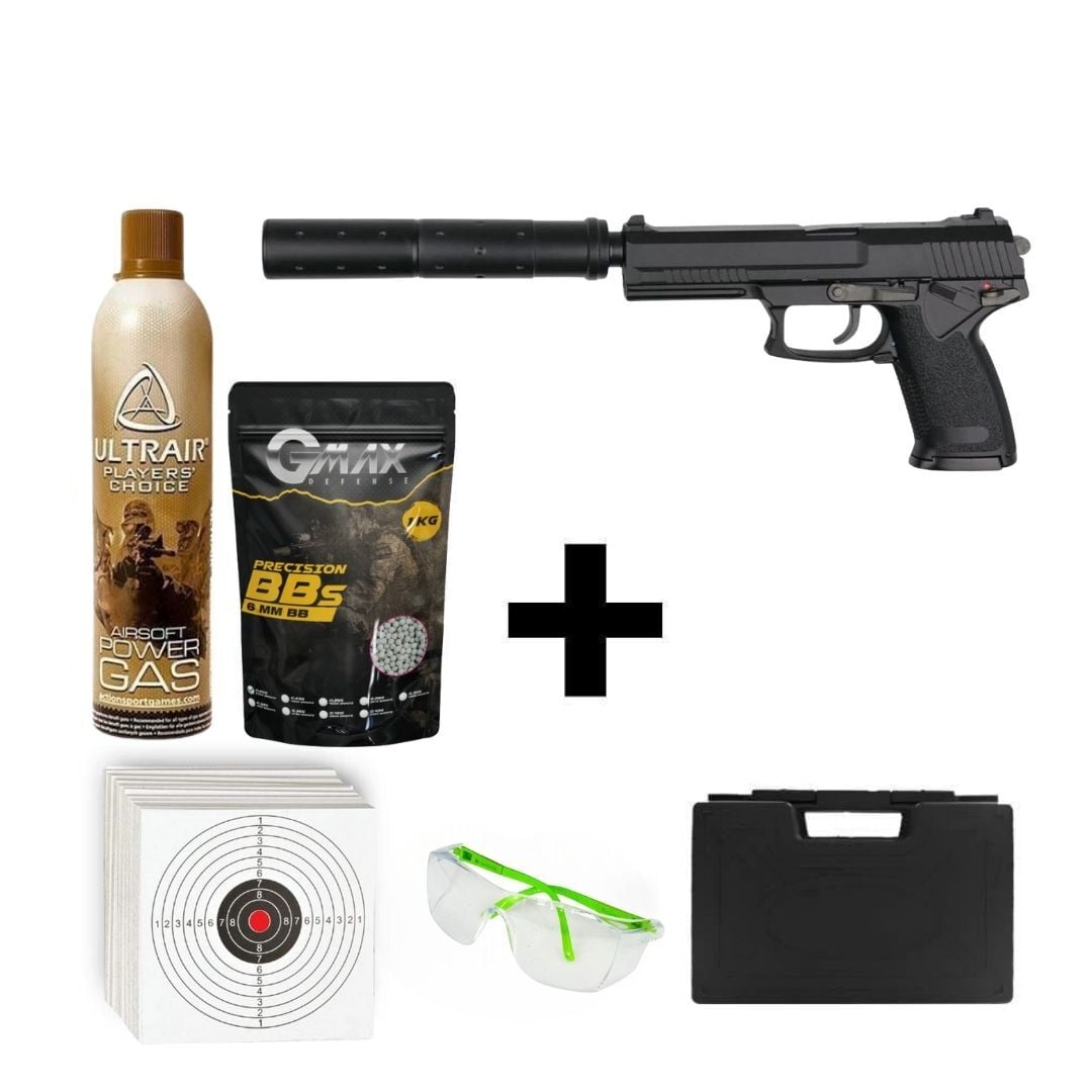 Asg MK23 Susturuculu + Green Gas + 1 Kg BB + Taşıma Çantası + Hedef Kağıdı + Atış Gözlüğü
