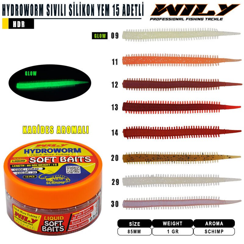 Wily Hydroworm  85mm 15 Adetli Sıvılı Silikon Yem