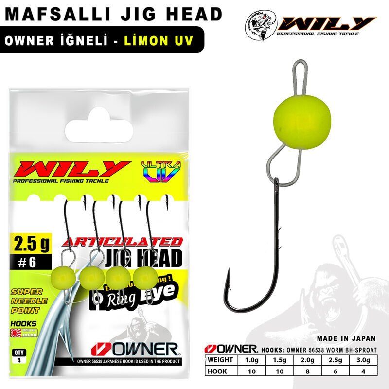 Wily Jig Head Mafsallı Owner İğneli - Limon - 2 gr