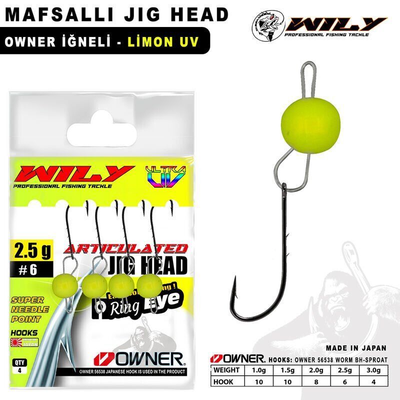 Wily Jig Head Mafsallı Owner İğneli - Limon - 1.5 gr