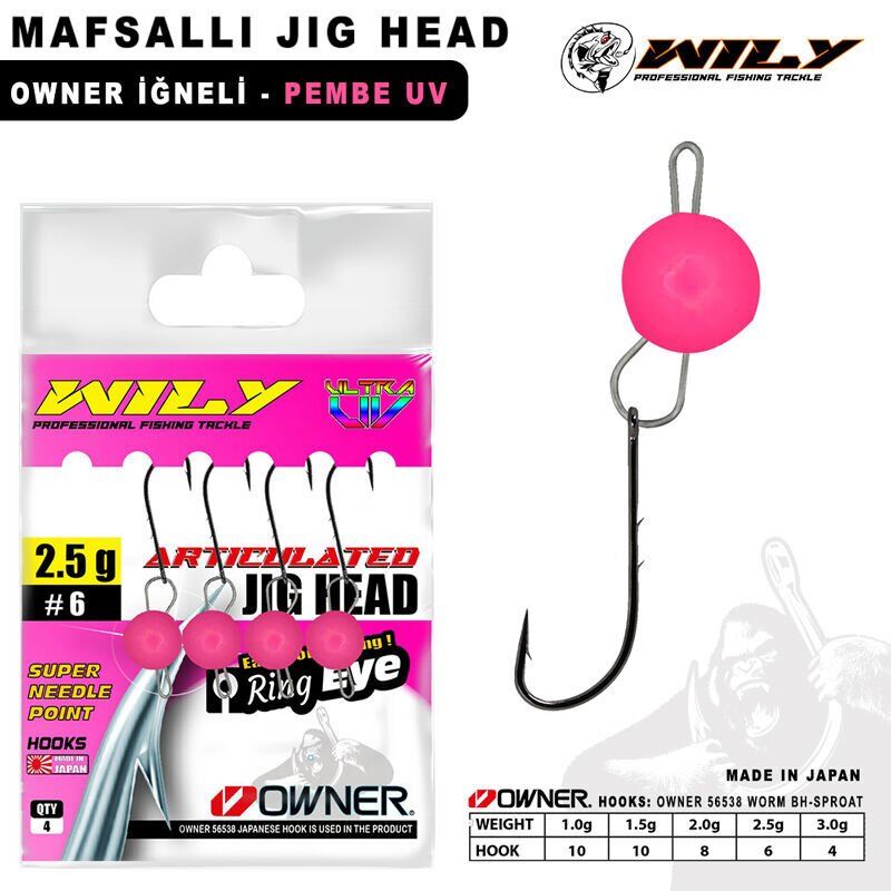 Wily Jig Head Mafsallı Owner İğneli - Pembe - 1 gr