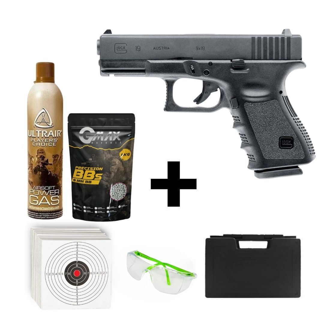 UMAREX Glock 19 Gen3 + Green Gas + 1 Kg BB + Taşıma Çantası + Atış Gözlüğü