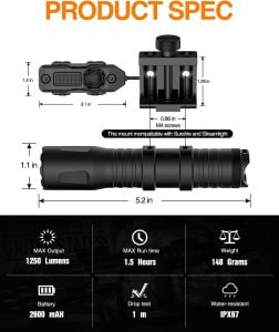 TOUGHSOUL Mlok Picatinny Taktik El Feneri 1250 Lümen