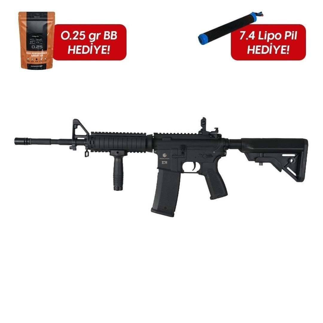 Evolution M4 Recon Superlite SOPMOD Siyah Carbontech Airsoft Tüfeği + 7.4v LiPo Pil