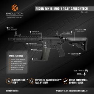 Evolution Recon Superlite MK18 Mod 1 10.8'' Carbontech Airsoft Tüfeği + 7.4v LiPo Pil