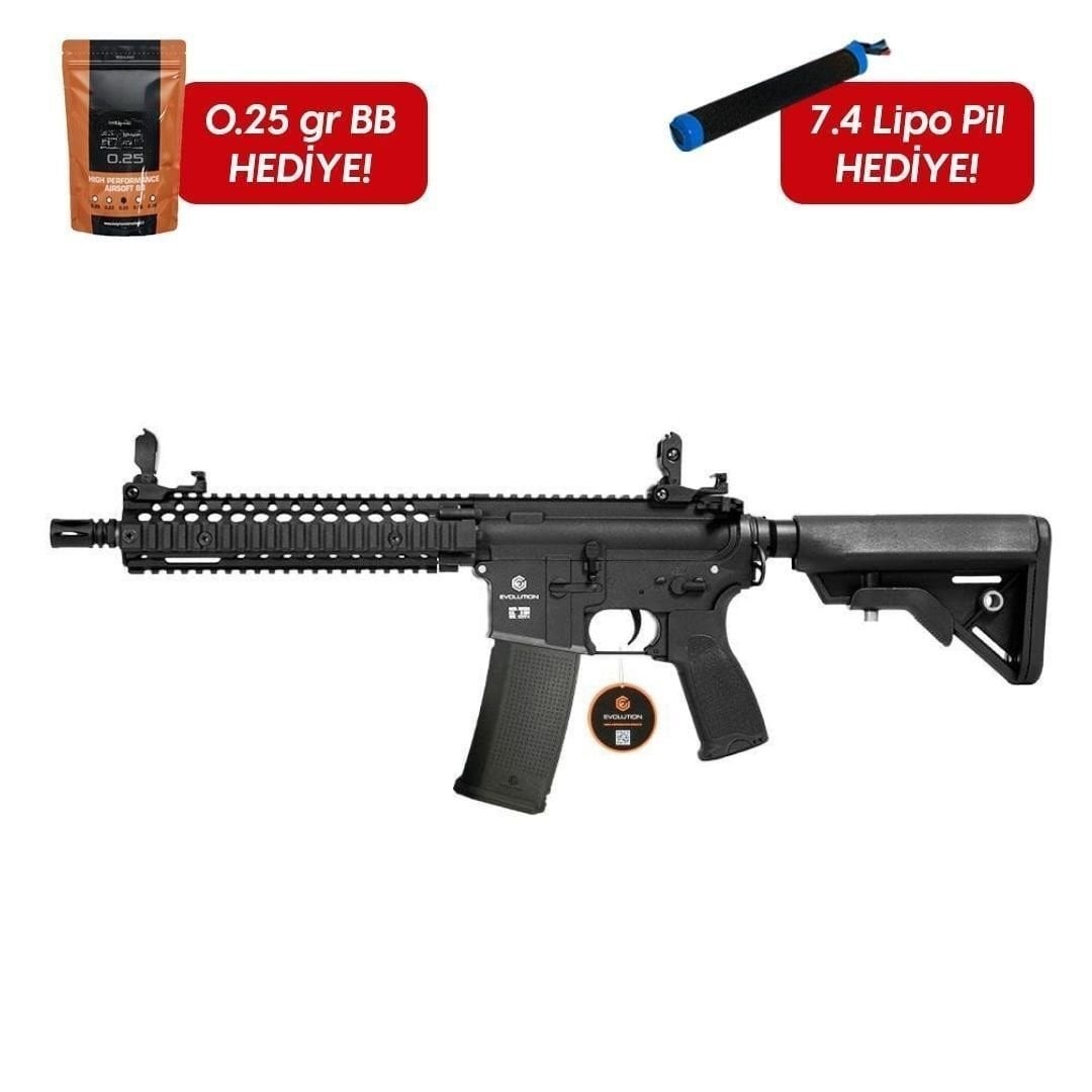 Evolution Recon Superlite MK18 Mod 1 10.8'' Carbontech Airsoft Tüfeği + 7.4v LiPo Pil