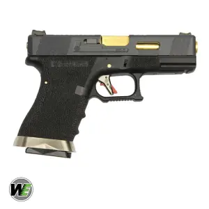 WE Glock 19 G19 T1 Siyah Gövde (Siyah Kızak / Altın Namlu) Airsoft Tabanca
