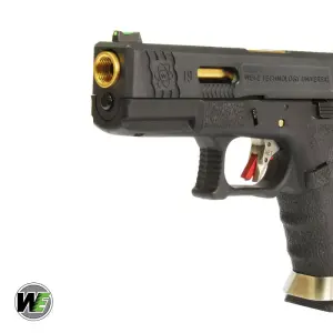 WE Glock 19 G19 T1 Siyah Gövde (Siyah Kızak / Altın Namlu) Airsoft Tabanca