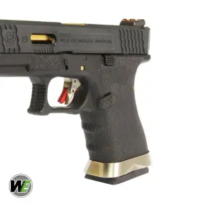 WE Glock 19 G19 T1 Siyah Gövde (Siyah Kızak / Altın Namlu) Airsoft Tabanca