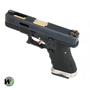 WE Glock 19 G19 T1 Siyah Gövde (Siyah Kızak / Altın Namlu) Airsoft Tabanca