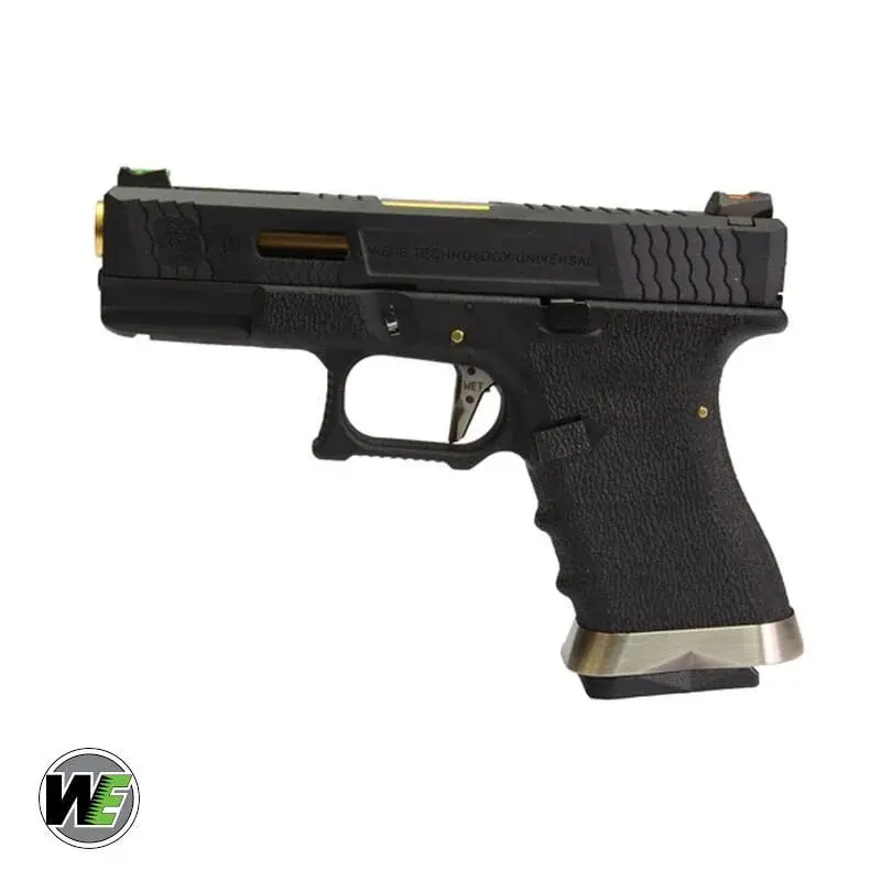 WE Glock 19 G19 T1 Siyah Gövde (Siyah Kızak / Altın Namlu) Airsoft Tabanca