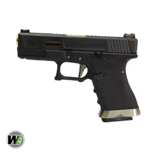 WE Glock 19 G19 T1 Siyah Gövde (Siyah Kızak / Altın Namlu) Airsoft Tabanca