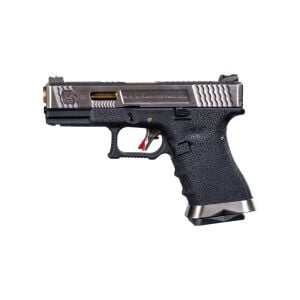 We Glock 19 T1 Silver + Green Gas + 1 Kg BB + Taşıma Çantası + Hedef Kağıdı + Atış Gözlüğü