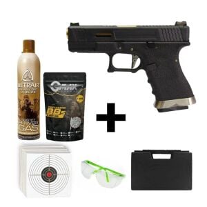 WE Glock 19 G19 T1 + Green Gas + 1 Kg BB + Taşıma Çantası + Hedef Kağıdı + Atış Gözlüğü