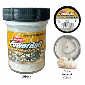 Berkley Powerbait Natural Glitter Trout Bait Garlic Sahte Yemi -White