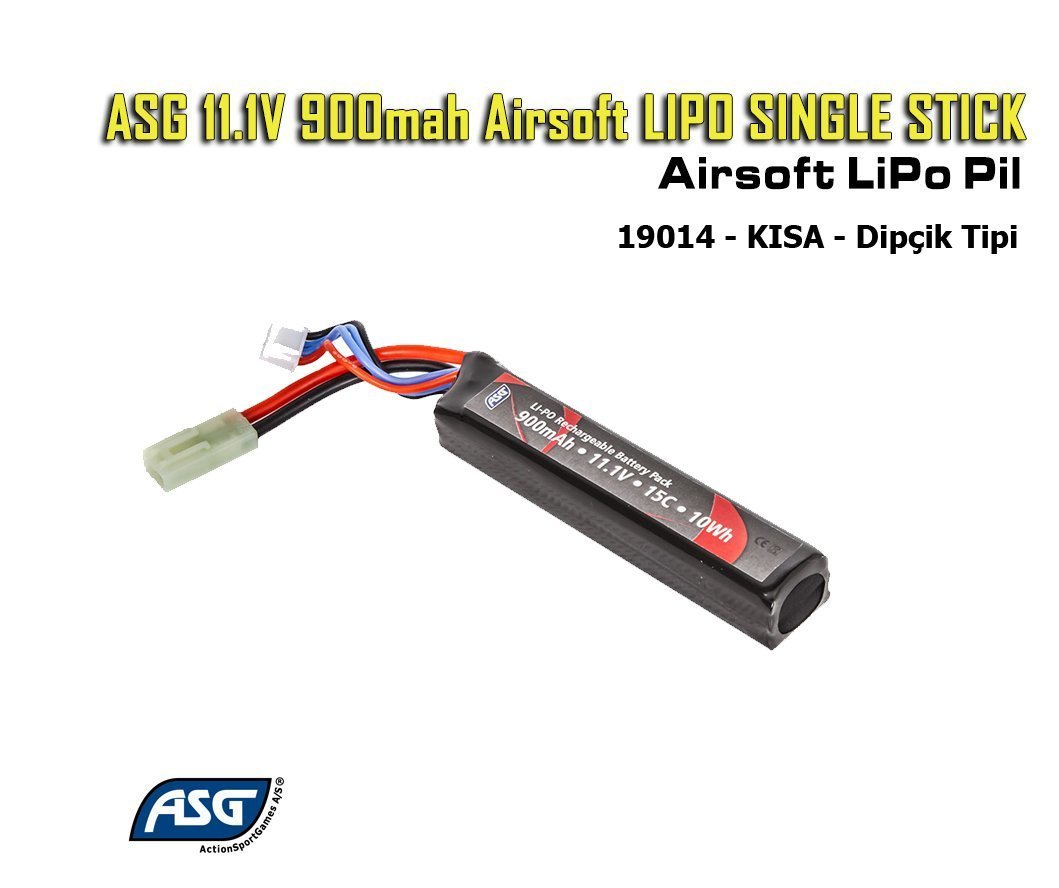 Asg 11.1V 900mah Airsoft Lipo Single Stick Pil - 19014