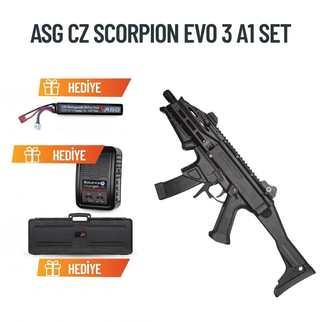 Asg Cz Scorpion Evo 3 A1 Atek Airsoft Tüfek Kampanyalı Set - Siyah