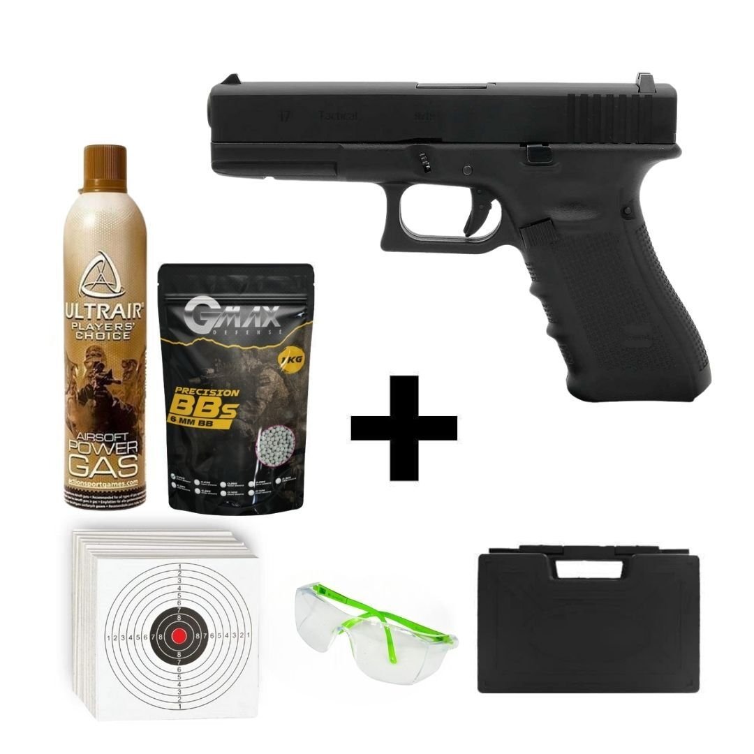 We Glock 17 Gen4 Siyah + Green Gas + 0.20gr BB + Taşıma Çantası + Atış Gözlüğü