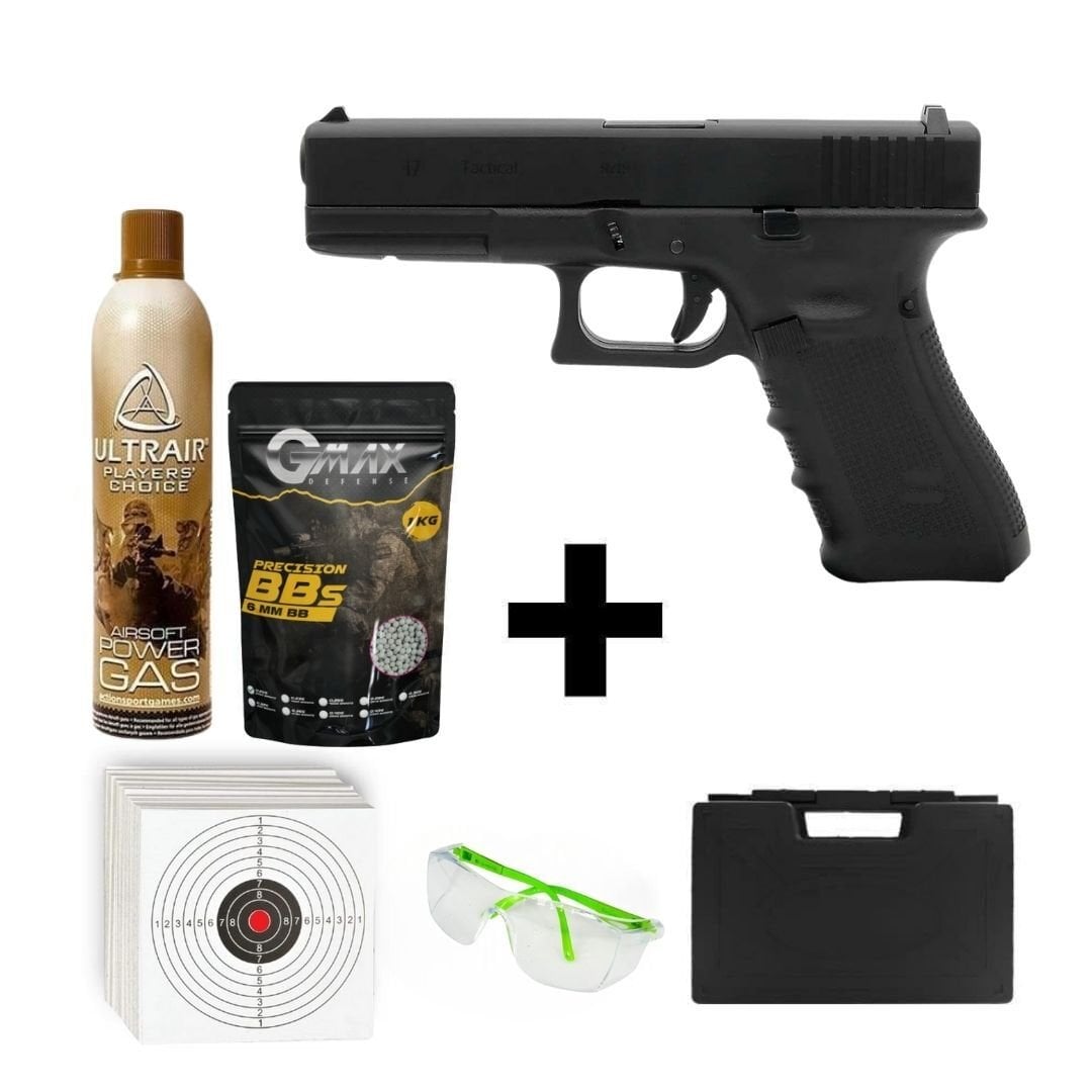 We Glock 17 Gen4 Siyah + Green Gas + 0.20gr BB + Taşıma Çantası + Atış Gözlüğü