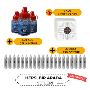 20 Co2 Tüp, 1.500 4.5mm BBs Mermi Set Hedef Kağıdı Hediyeli