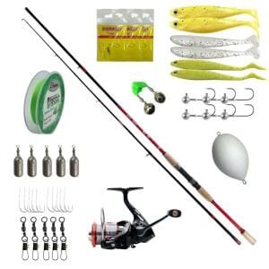 Bauer Kojiro 270cm 10-40gr Spin Kamış + Ryuji Raptor 2000S 5+1BB Makara + Kendo 4X İp Misina Sarılı + Silikon & Yemli Kıyı Balıkçılığı Seti