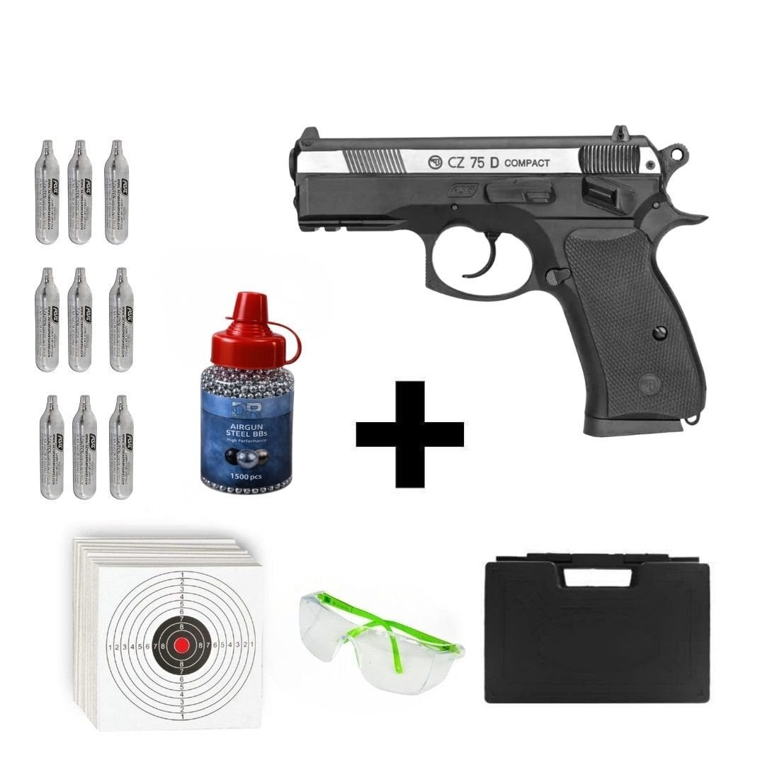ASG CZ75 D Compact Çift Renk + Co2 Gas + 1500 Adet Çelik Bilye + Taşıma Çantası + Atış Gözlüğü