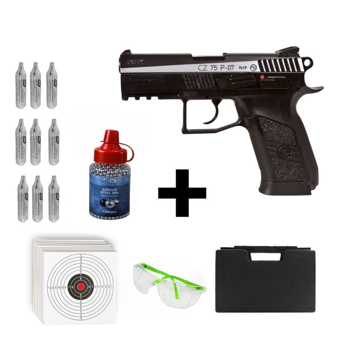ASG CZ75 P07 DUTY Blowback  + Co2 Gas + 1500 Adet Çelik Bilye + Taşıma Çantası + Atış Gözlüğü