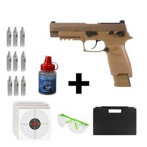 SIG SAUER M17 Desert Blowback + Co2 Gas + 1500 Adet Çelik Bilye + Taşıma Çantası + Atış Gözlüğü